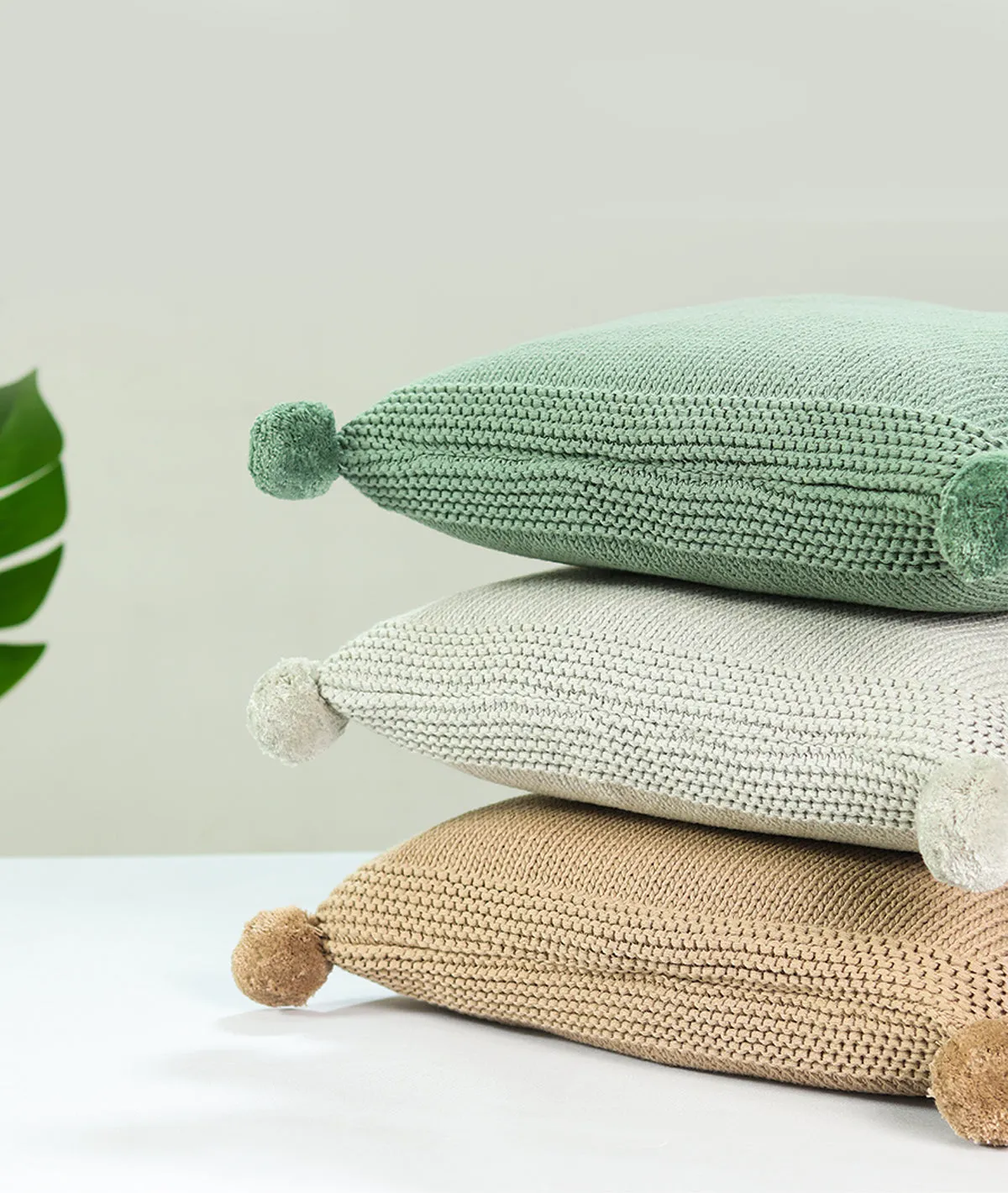 Chunky Knit Cotton Knitted Decorative Green Color 16 x 16 Inches Cushion Cover