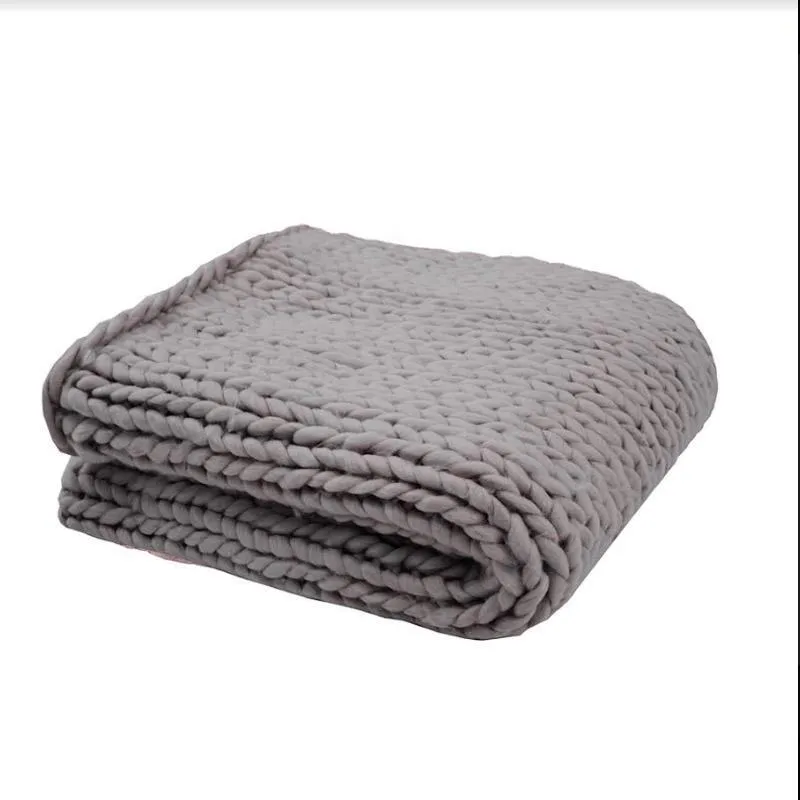 Chunky Knit Oslo Grey Throw Rug By Bambury