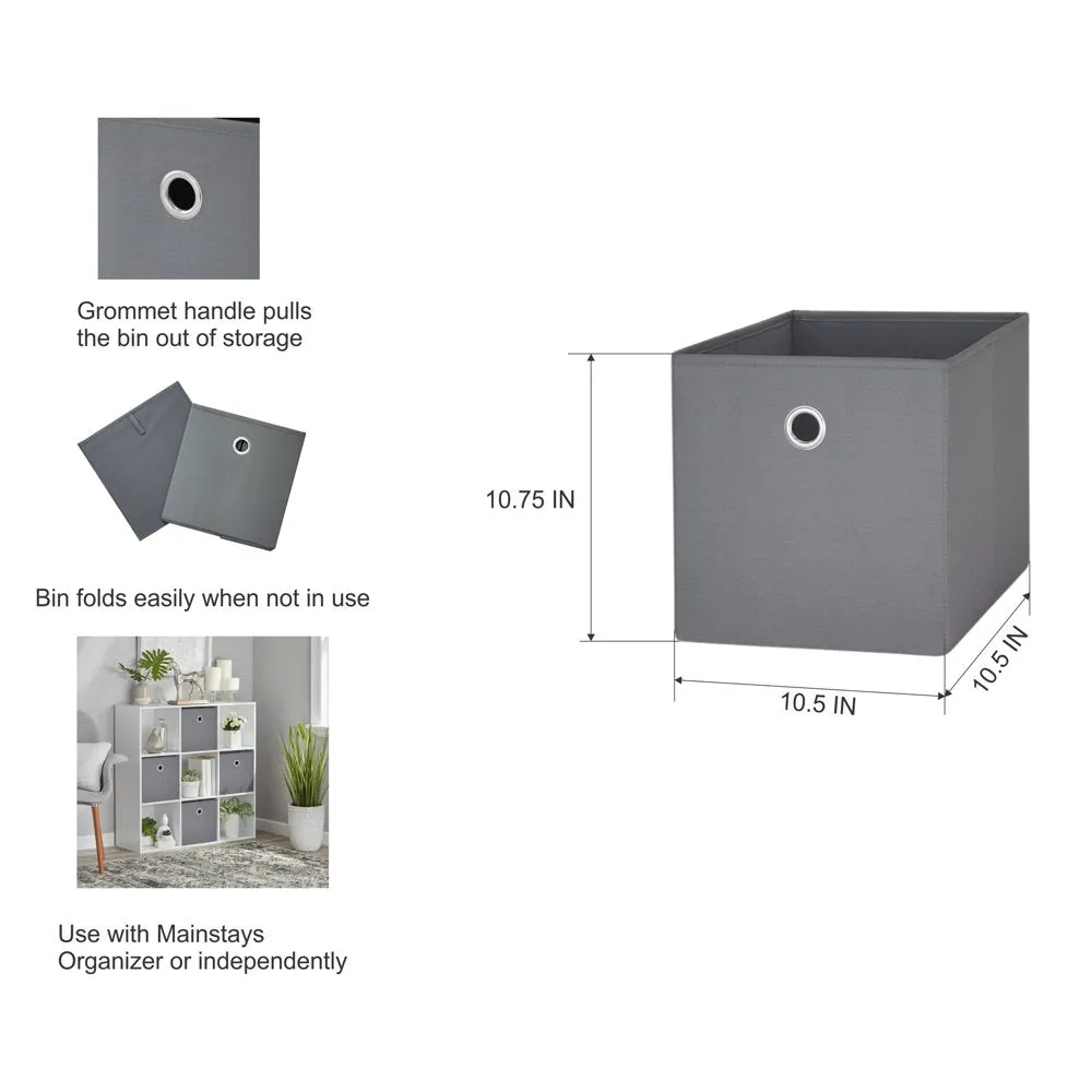 Collapsible Fabric Cube Storage Bins (10.5" x 10.5"), 4 pack, Grey Flannel