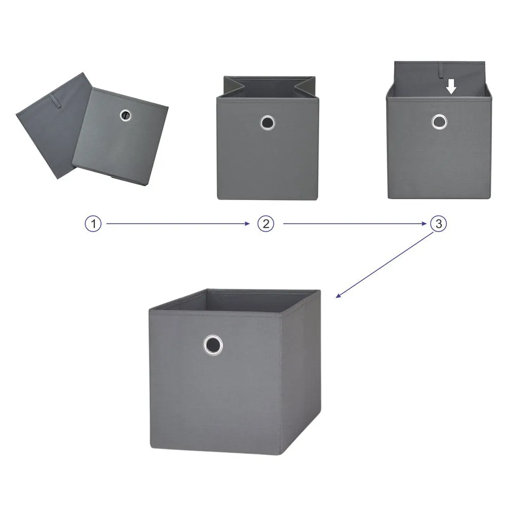 Collapsible Fabric Cube Storage Bins (10.5" x 10.5"), 4 pack, Grey Flannel