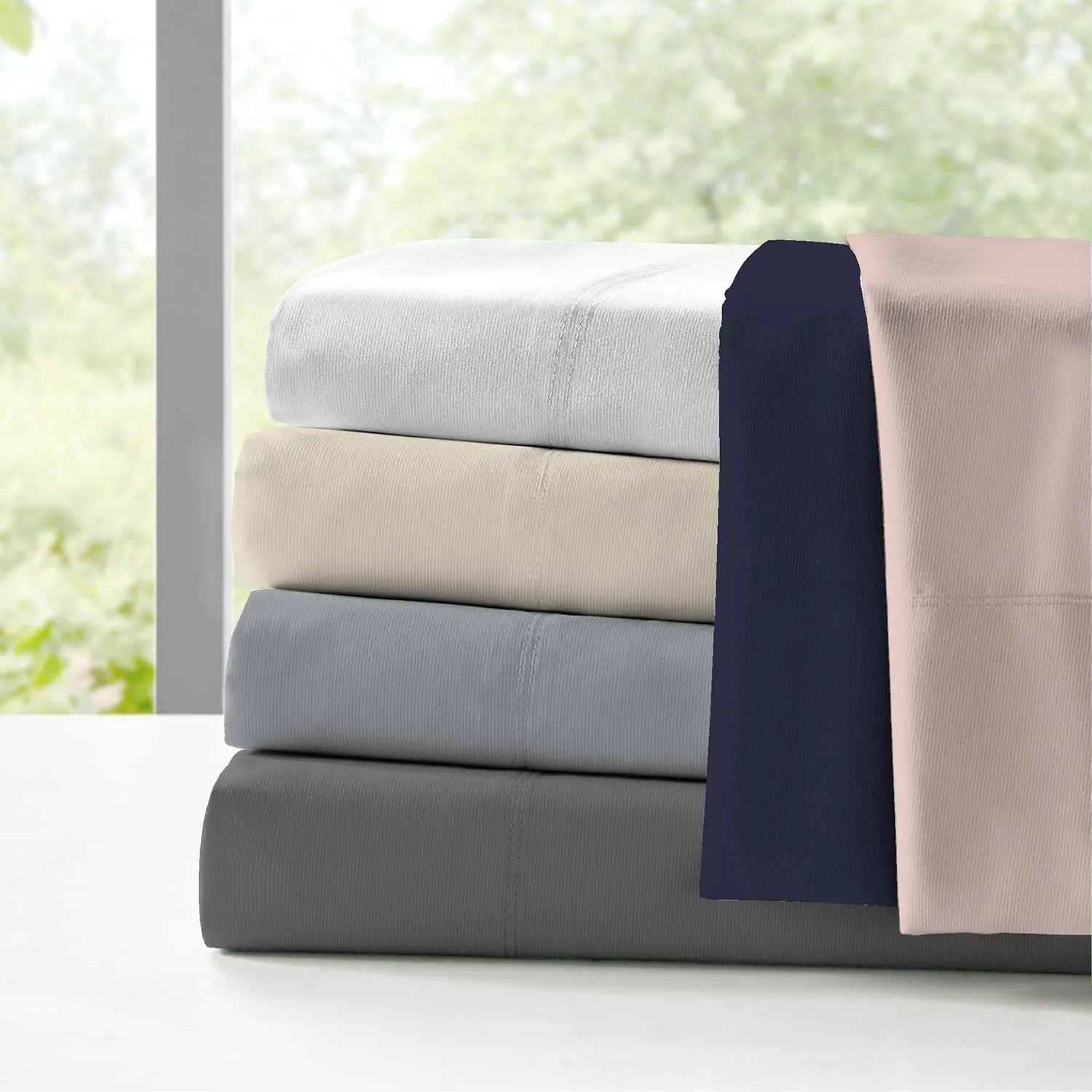 Color Sense 1 Fitted Sheet Only, 100% Natural Cotton, Crisp Percale Weave, Cool & Breathable Comfort with Moisture Wicking, Fits Mattress Upto 17" Deep Pocket, Fully Elasticized Fit, King Size, Blush