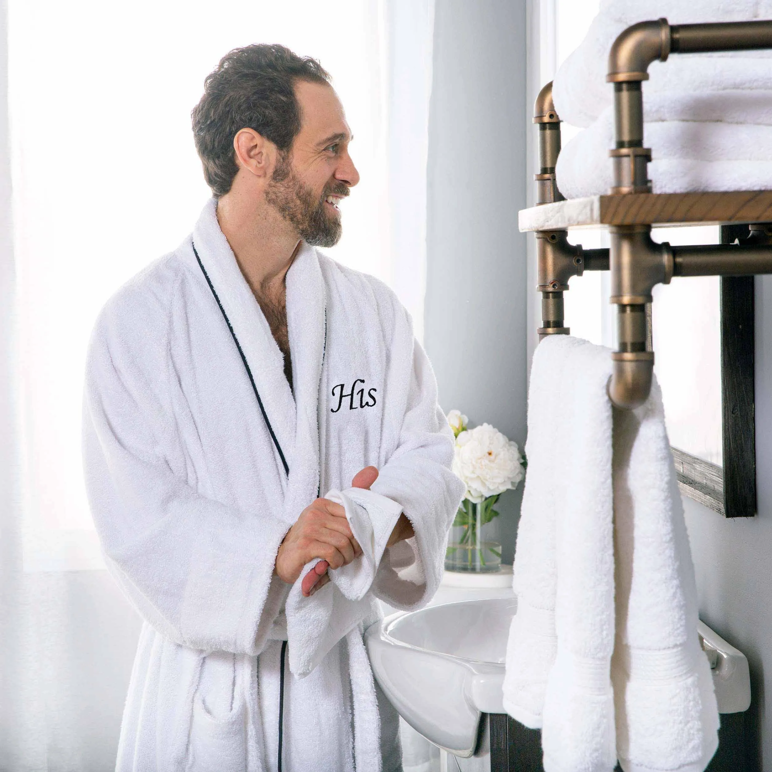 Cotton Embroidered Bathrobe Adults Unisex Bath Robe for Men and Women