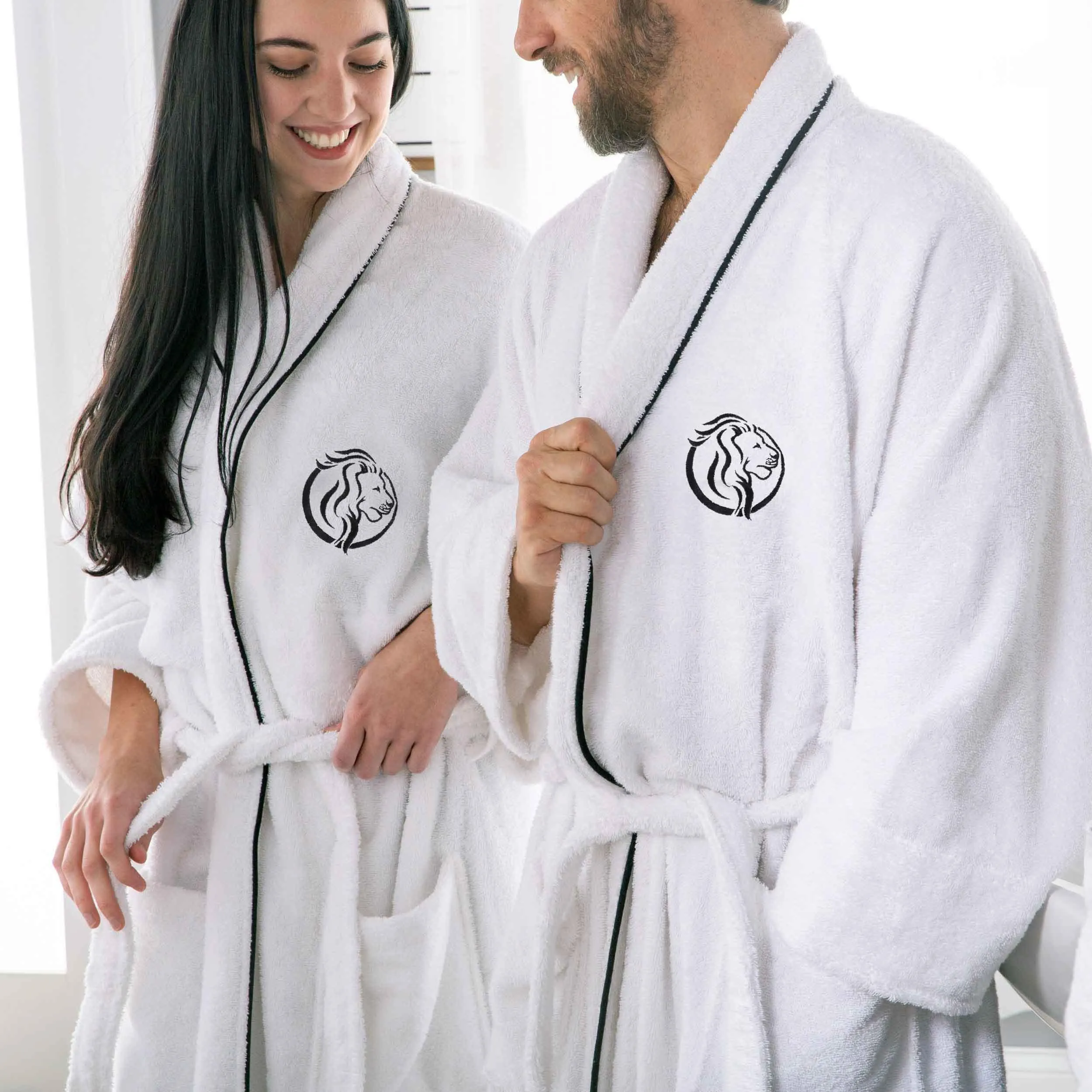 Cotton Embroidered Bathrobe Adults Unisex Bath Robe for Men and Women