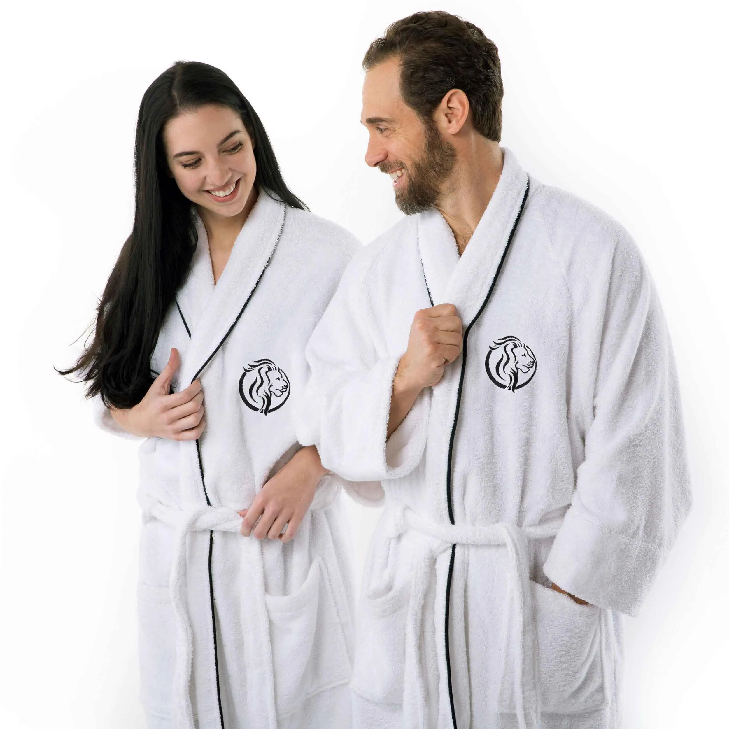 Cotton Embroidered Bathrobe Adults Unisex Bath Robe for Men and Women