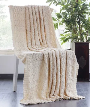 CRISS CROSS - Natural Color 100% Cotton Knitted All Season AC Throw Blanket