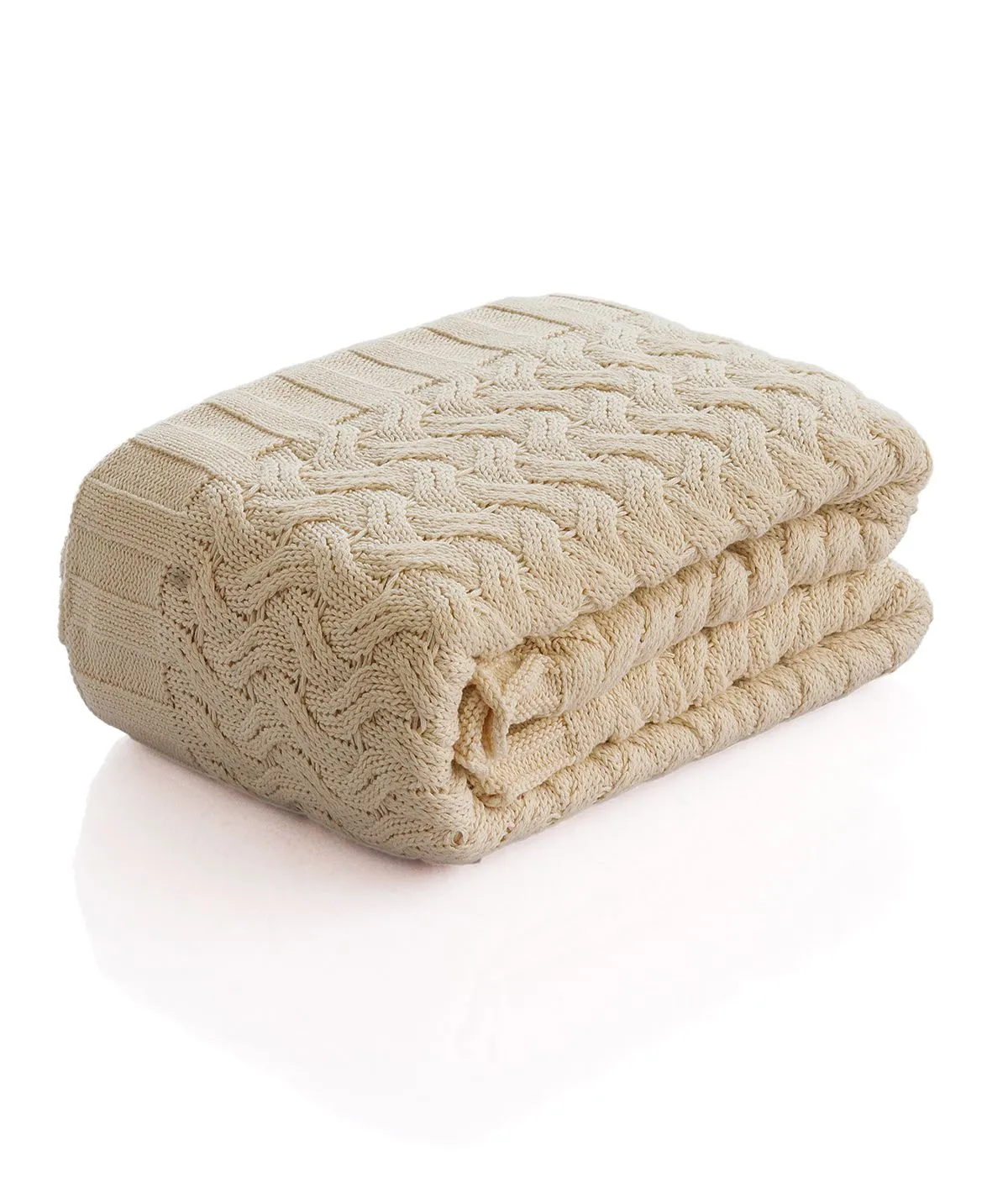 CRISS CROSS - Natural Color 100% Cotton Knitted All Season AC Throw Blanket