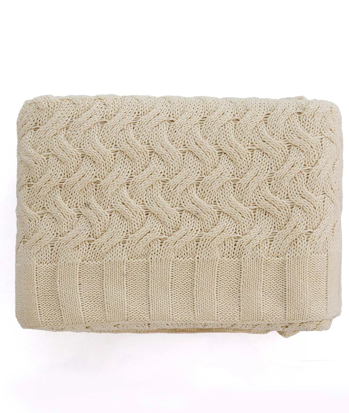 CRISS CROSS - Natural Color 100% Cotton Knitted All Season AC Throw Blanket