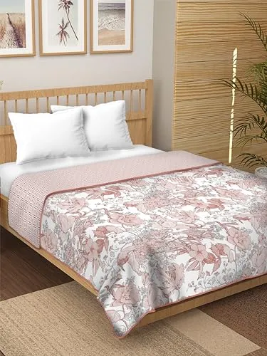 Dream Dwell 100% Pure Cotton Reversible Dohar/AC Blanket for Double Bed |All Weather Light Weight | Floral Design Dohar| Pack of 1-Green Box