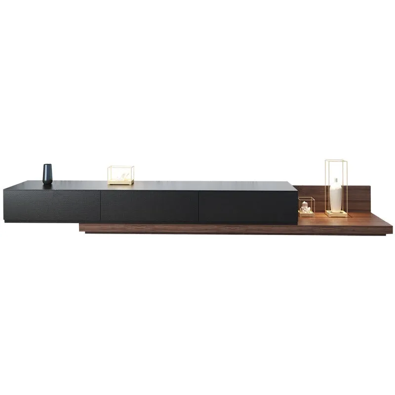 Extendable TV Unit - Krater Rectangle Wood Design - Black and Walnut