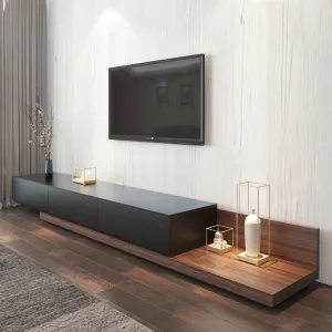 Extendable TV Unit - Krater Rectangle Wood Design - Black and Walnut
