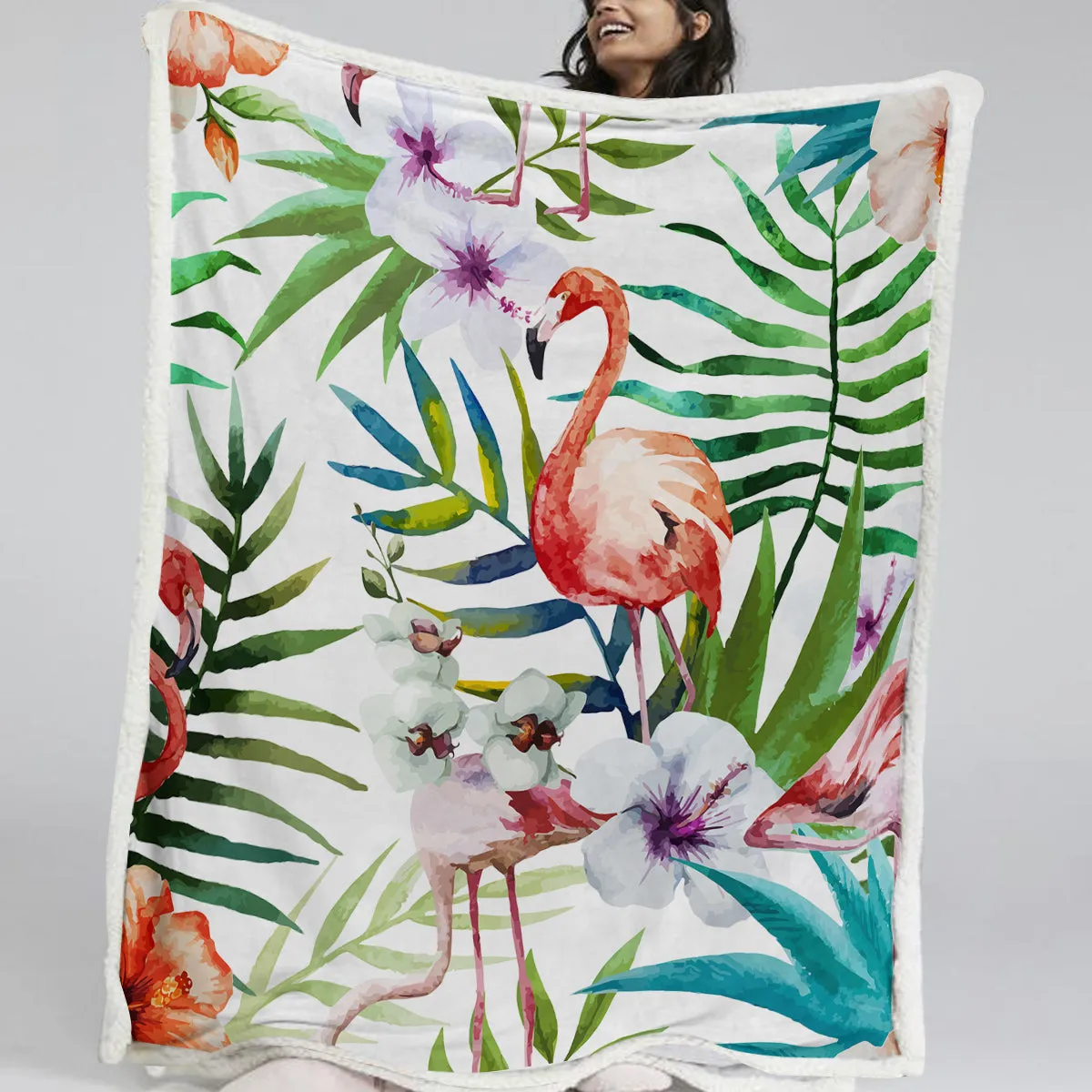 Flamingo Tropics Sherpa Blanket