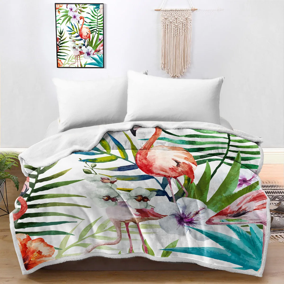 Flamingo Tropics Sherpa Blanket