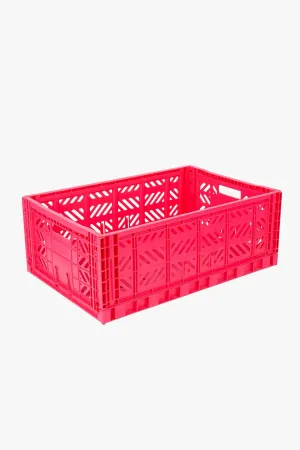 Foldable Storage Bins, Plastic Crate for Storage, Collapsible Crate, Utility Stackable Box Large Dark Pink