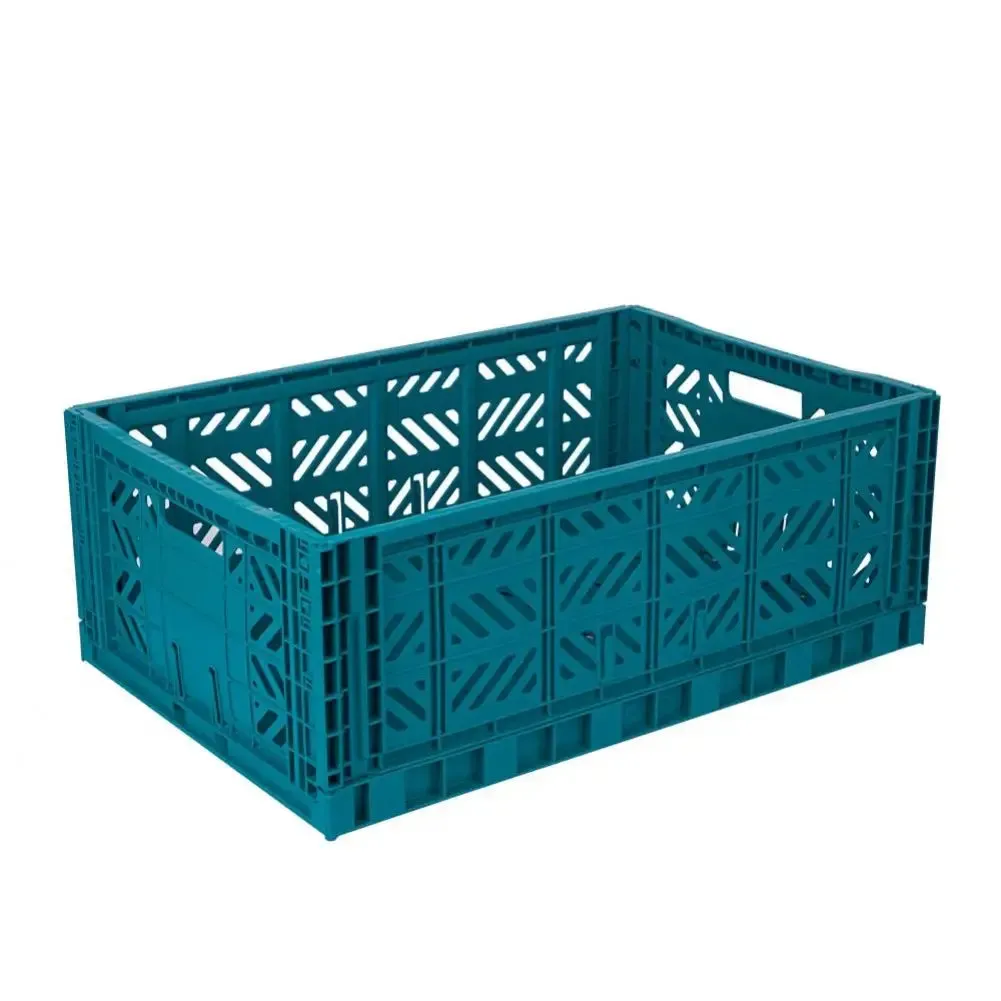 Foldable Storage Bins, Plastic Crate for Storage, Collapsible Crate, Utility Stackable Box Large Peacock Green