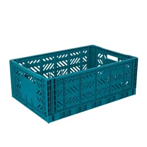 Foldable Storage Bins, Plastic Crate for Storage, Collapsible Crate, Utility Stackable Box Large Peacock Green