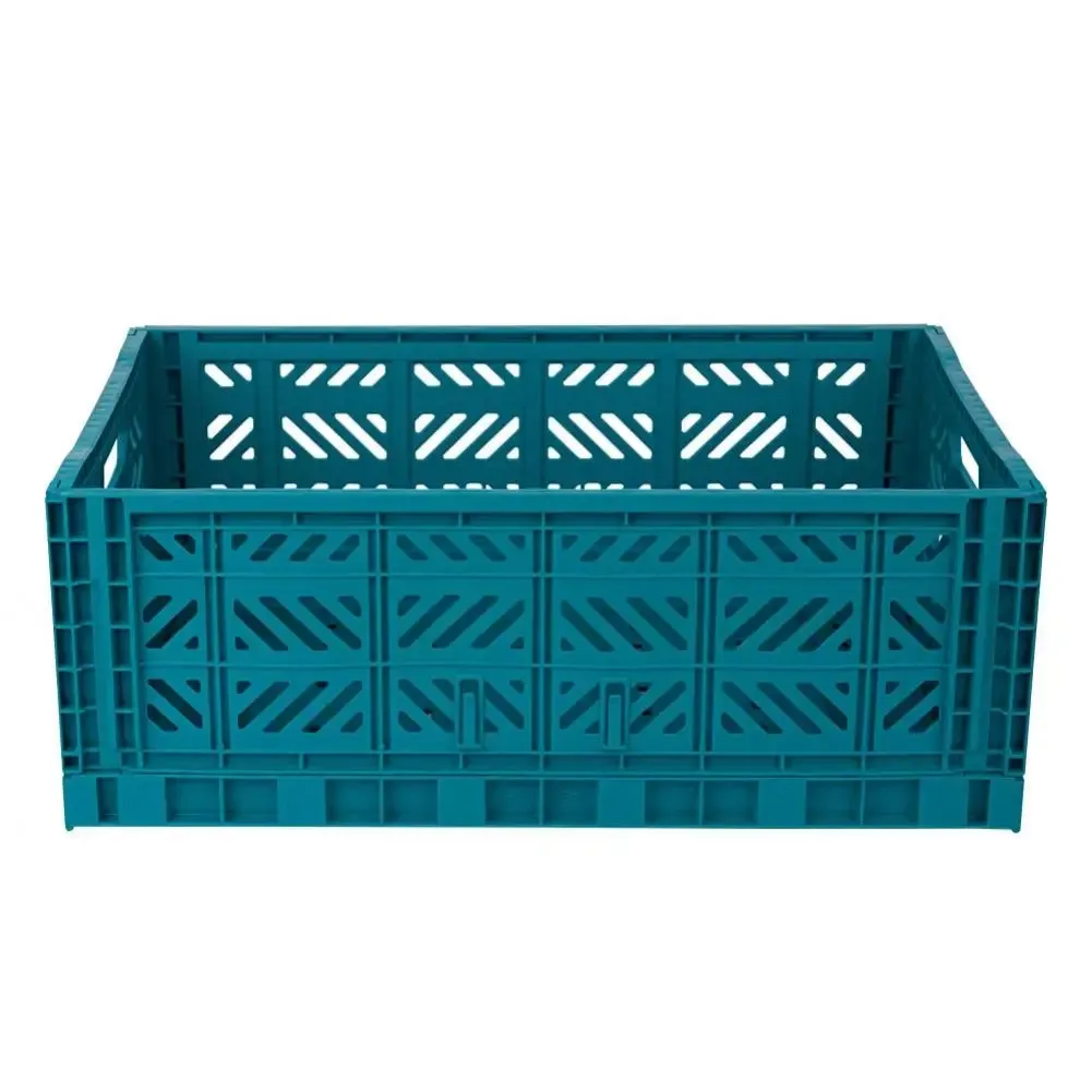 Foldable Storage Bins, Plastic Crate for Storage, Collapsible Crate, Utility Stackable Box Large Peacock Green