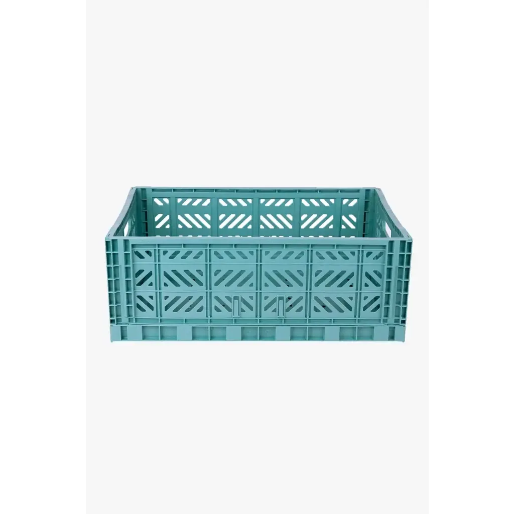 Foldable Storage Bins, Plastic Crate for Storage, Collapsible Crate, Utility Stackable Box Large Teal