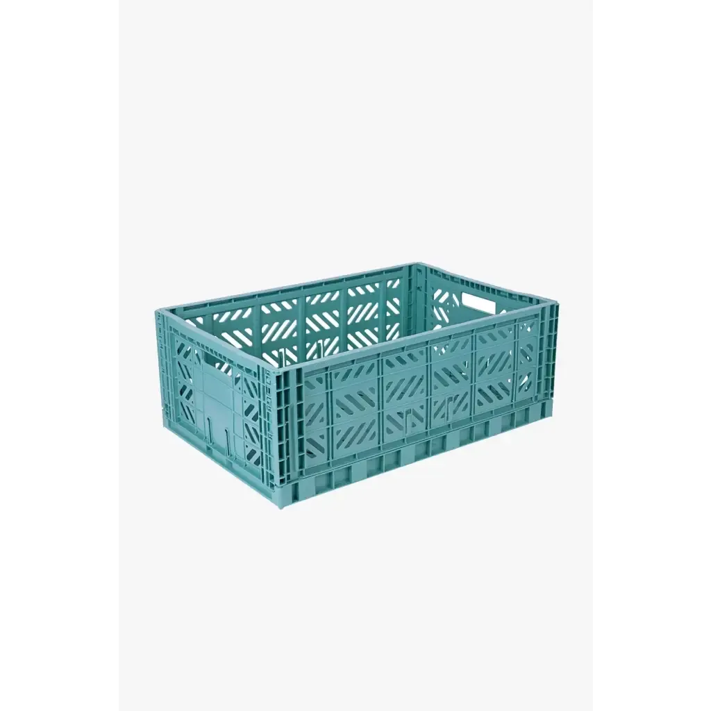 Foldable Storage Bins, Plastic Crate for Storage, Collapsible Crate, Utility Stackable Box Large Teal