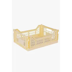 Foldable Storage Bins, Plastic Crate for Storage, Collapsible Crate, Utility Stackable Box Medium Cream
