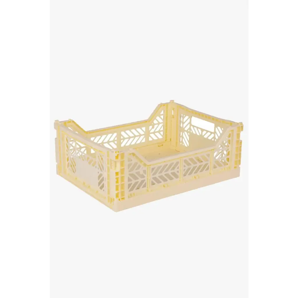 Foldable Storage Bins, Plastic Crate for Storage, Collapsible Crate, Utility Stackable Box Medium Cream