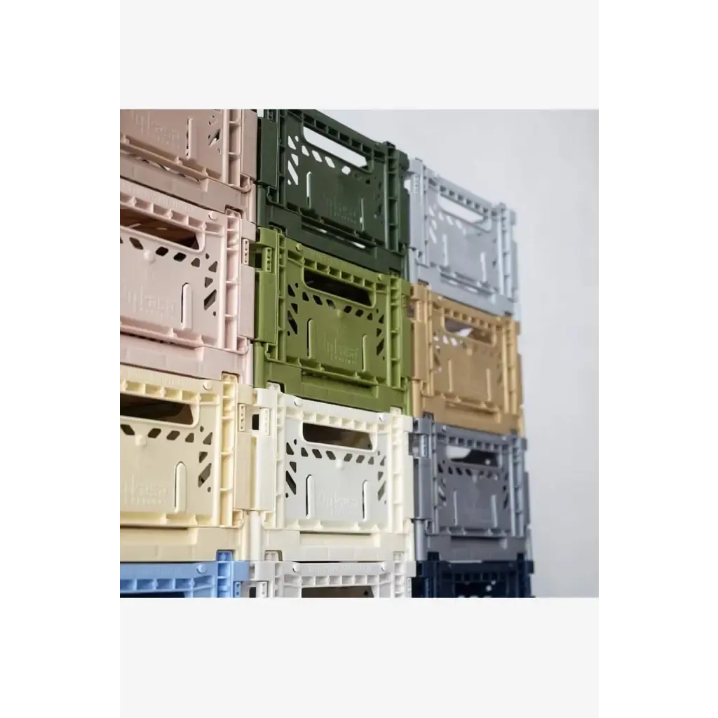 Foldable Storage Bins, Plastic Crate for Storage, Collapsible Crate, Utility Stackable Box Small Khaki