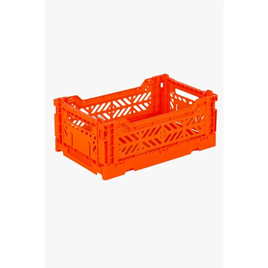 Foldable Storage Bins, Plastic Crate for Storage, Collapsible Crate, Utility Stackable Box Small Orange