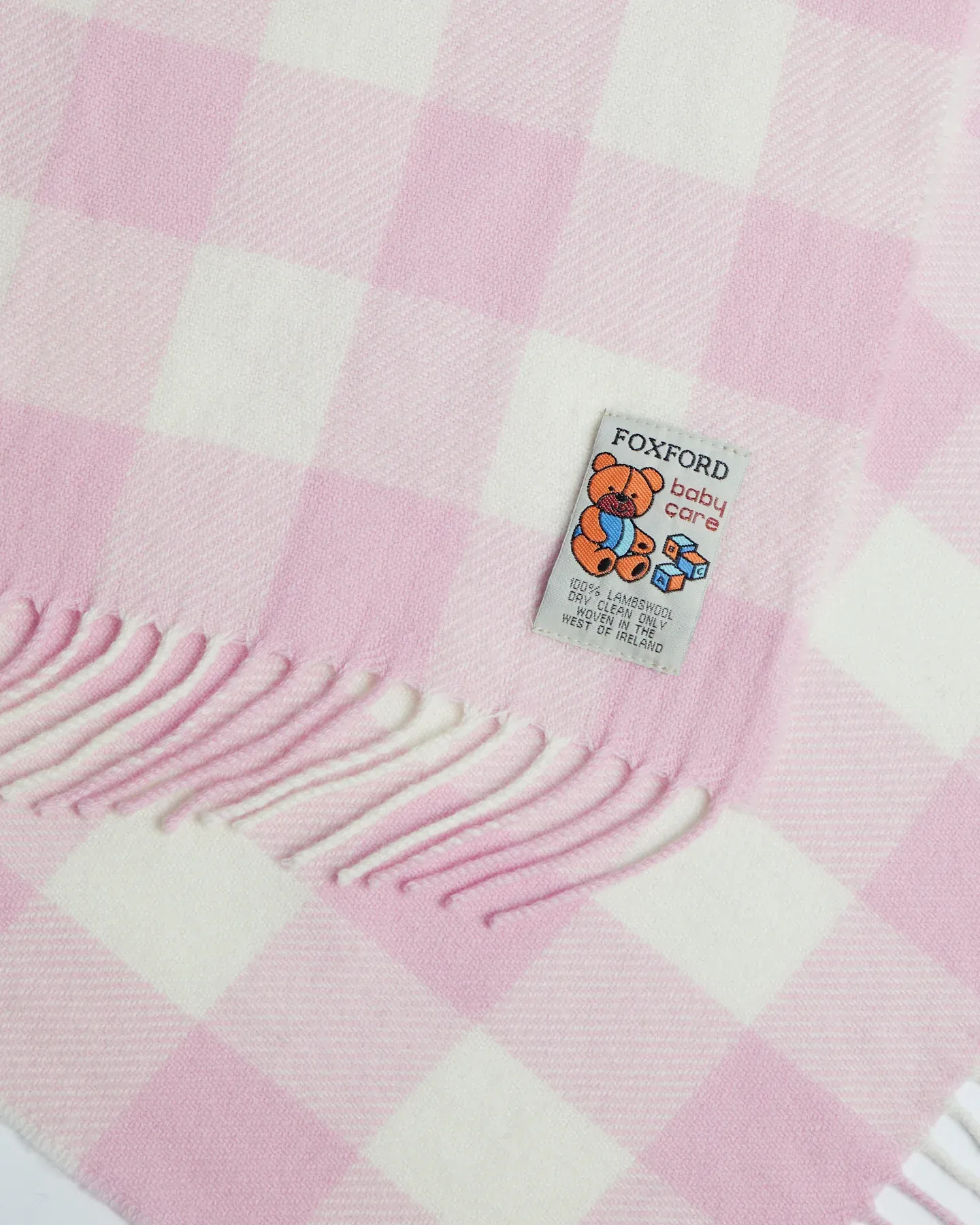 Foxford Pink Check Lambswool Baby Blanket