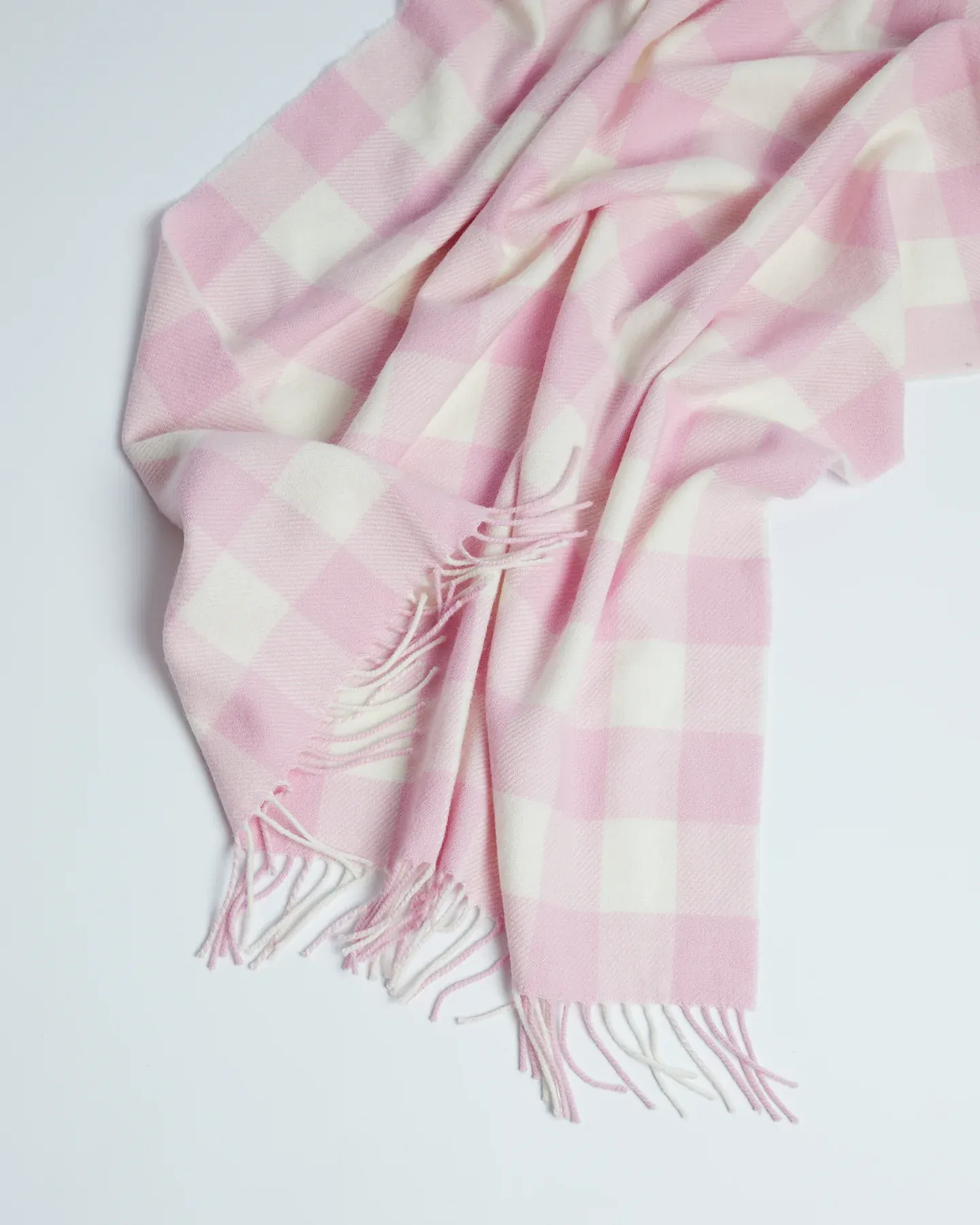 Foxford Pink Check Lambswool Baby Blanket