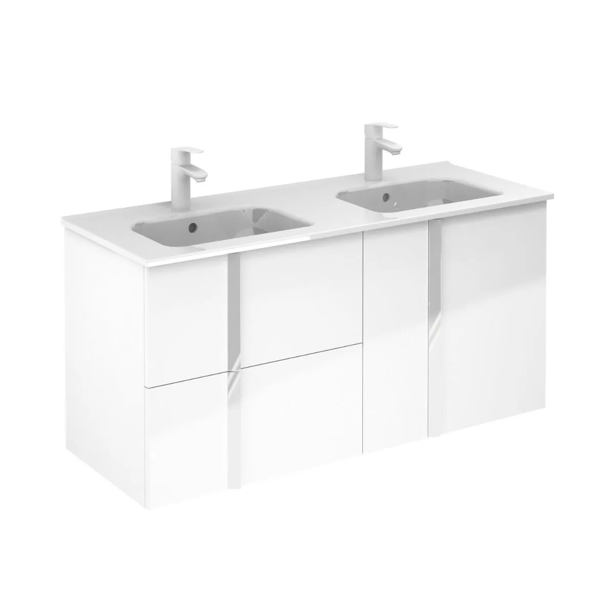 Frontline Gloss White Wall-Mounted Onix 2 Drawer, 2 Door Wall-Hung Vanity Unit with Chrome Handles (1200mm)