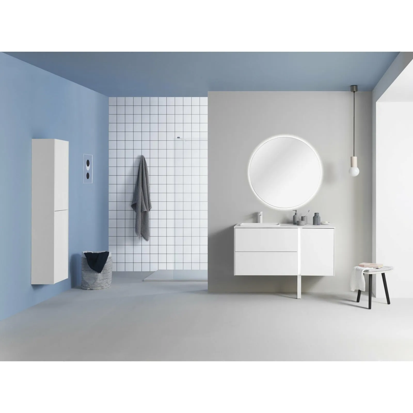 Frontline Matt White Floor Standing Bluetooth Vanity Unit with Ceramic Moon Basin & Slatted Leg (900mm)