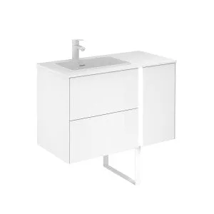 Frontline Matt White Floor Standing Bluetooth Vanity Unit with Ceramic Moon Basin & Slatted Leg (900mm)