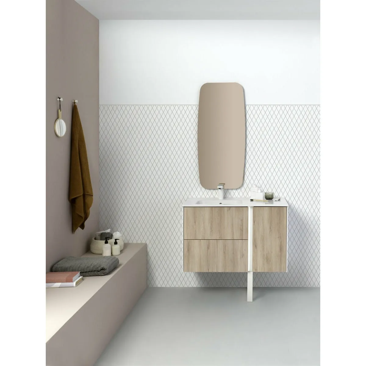 Frontline Oak Floor Standing Vanity Bluetooth Vanity Unit with Solid Surface Basin & Slatted Leg (900mm)