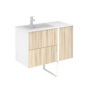 Frontline Oak Floor Standing Vanity Bluetooth Vanity Unit with Solid Surface Basin & Slatted Leg (900mm)
