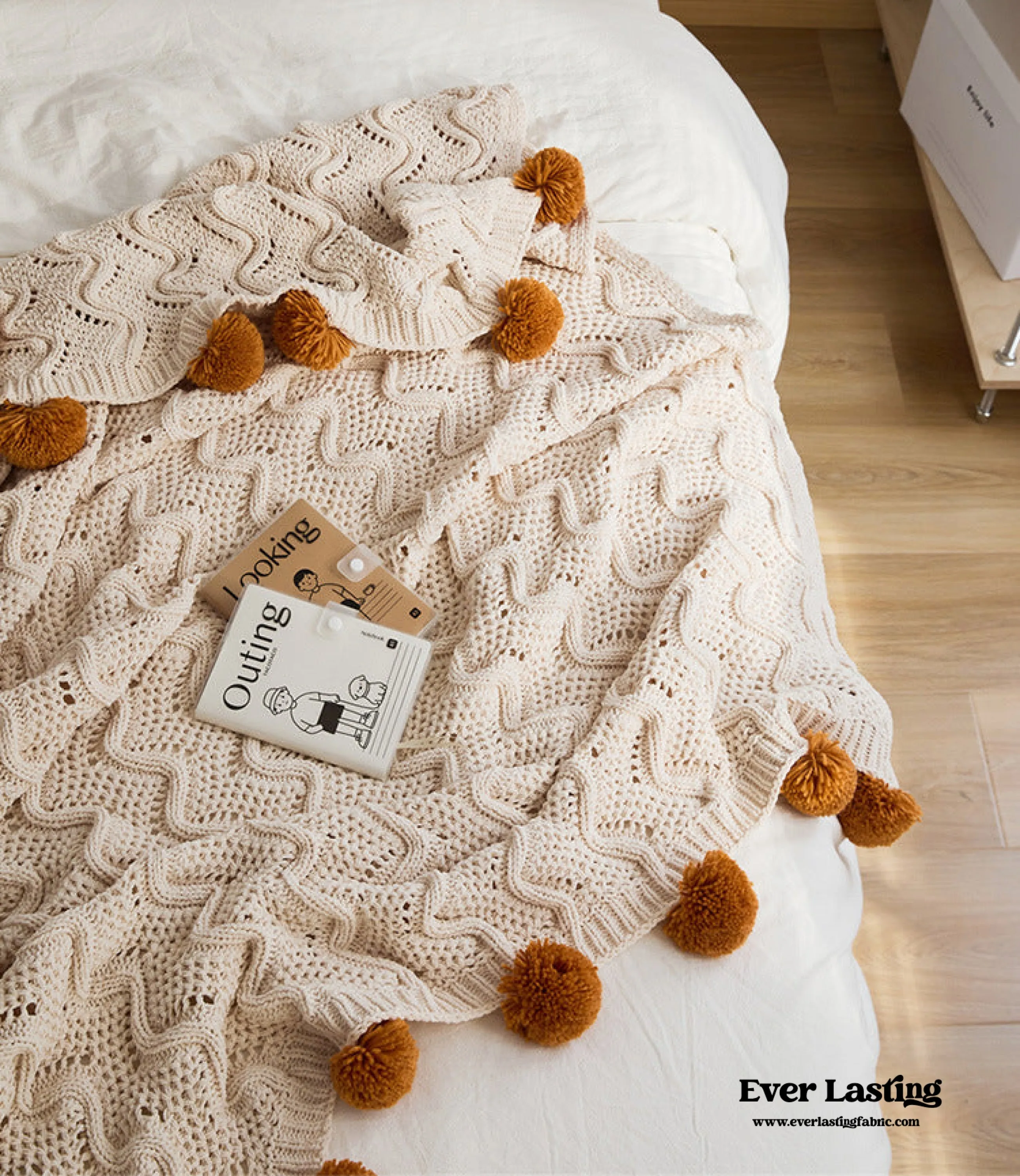 Fuzzy Ball Plush Knit Blanket & Pillow Set / Fire Brick Red