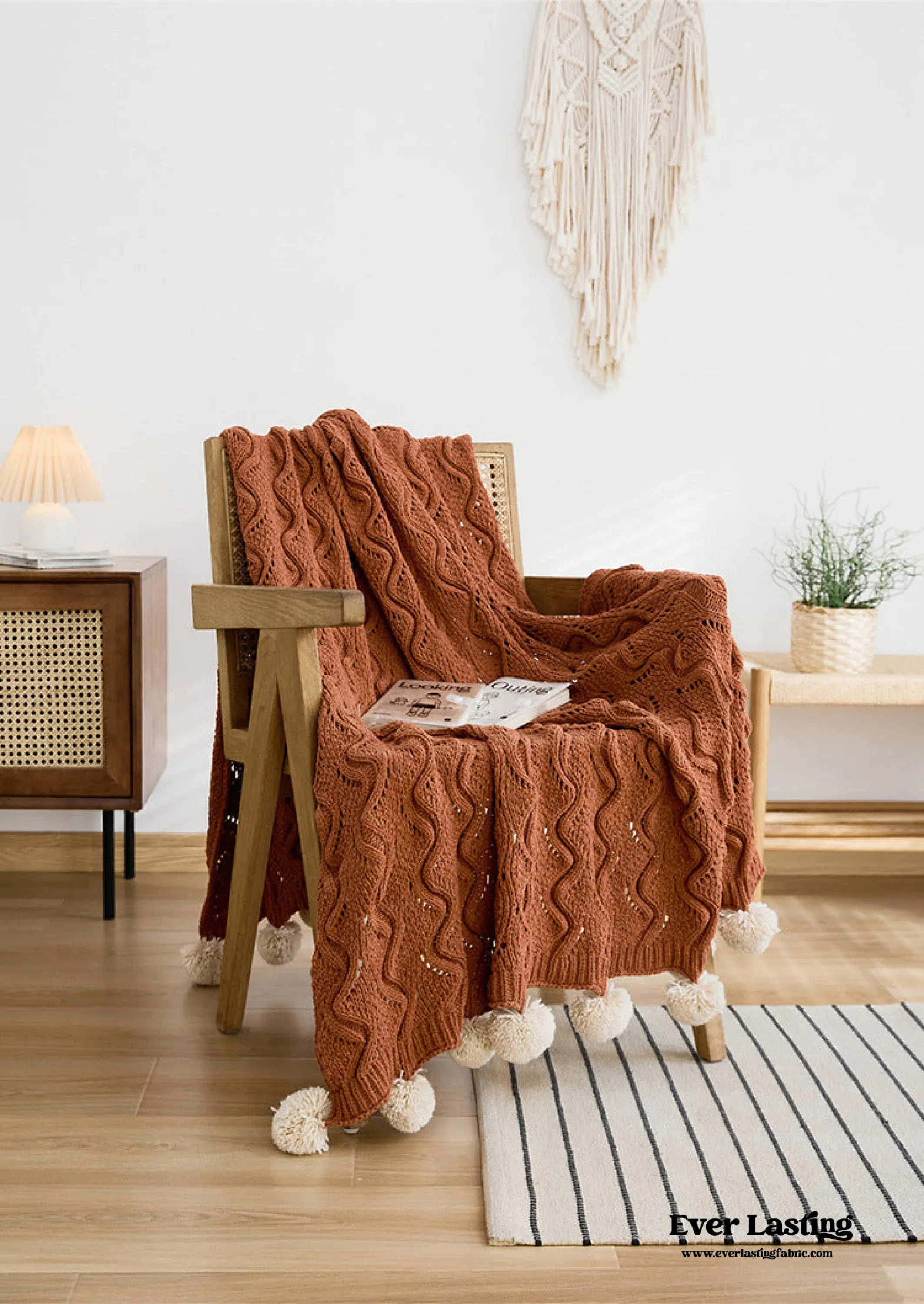 Fuzzy Ball Plush Knit Blanket & Pillow Set / Fire Brick Red