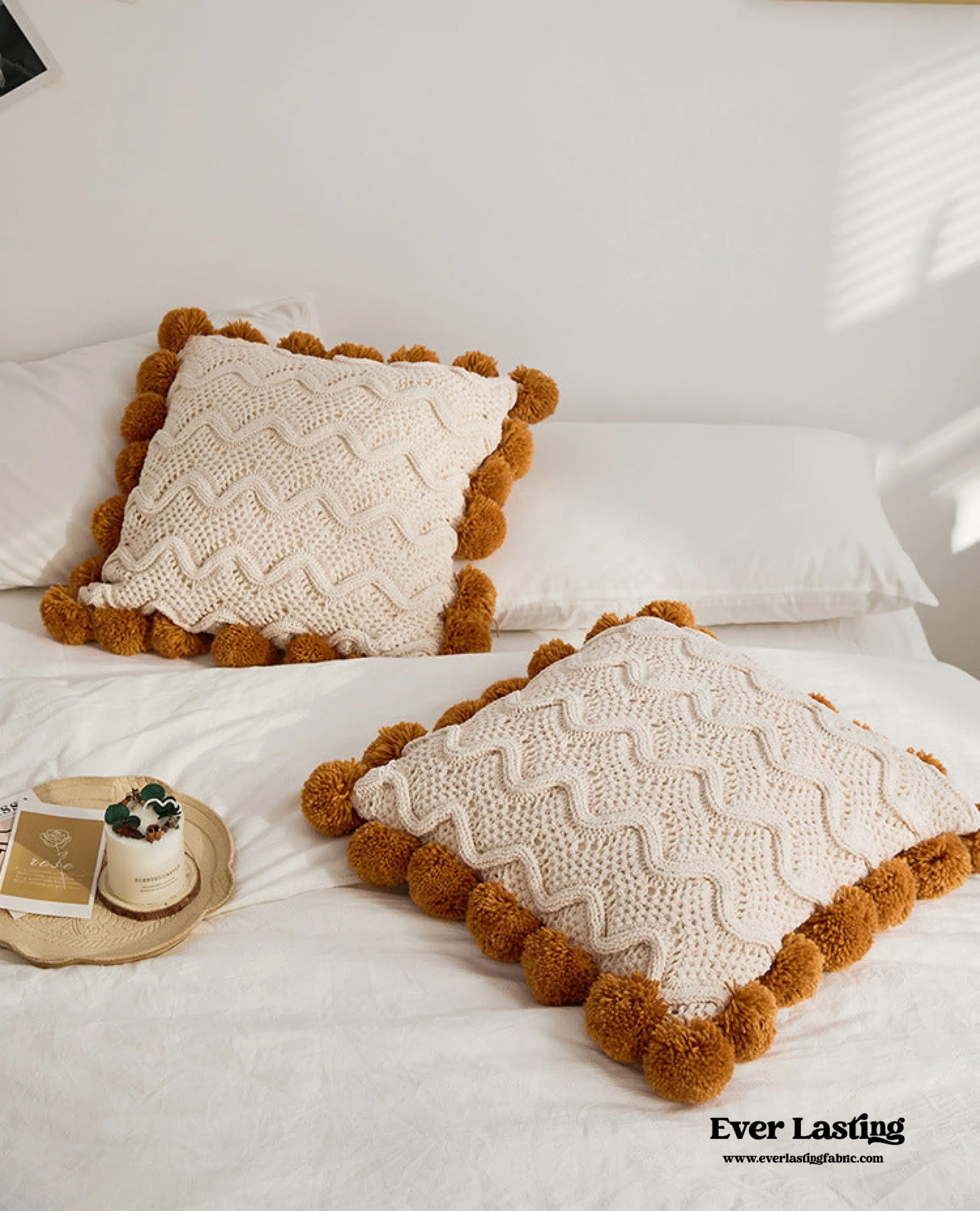 Fuzzy Ball Plush Knit Blanket & Pillow Set / Fire Brick Red