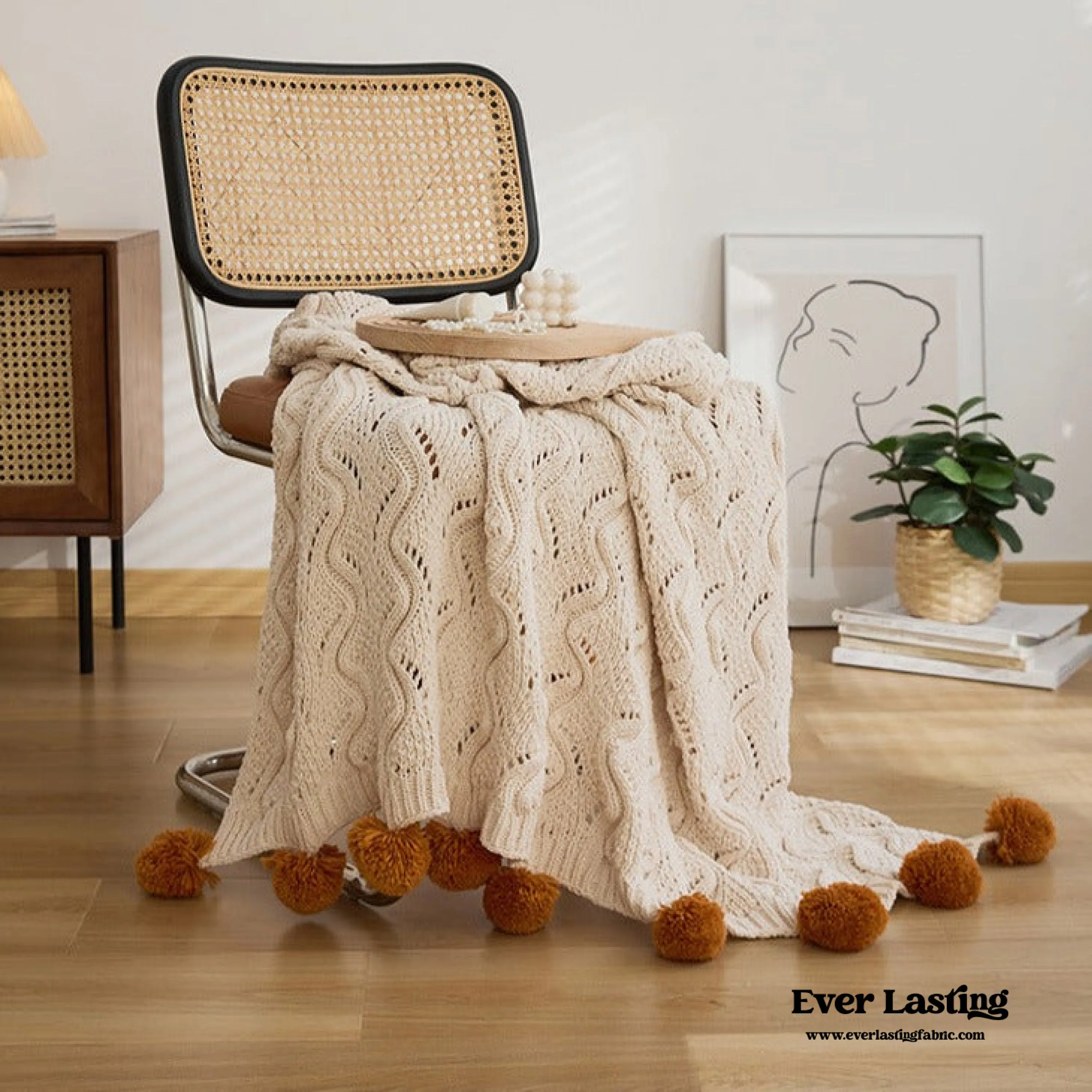 Fuzzy Ball Plush Knit Blanket & Pillow Set / Fire Brick Red