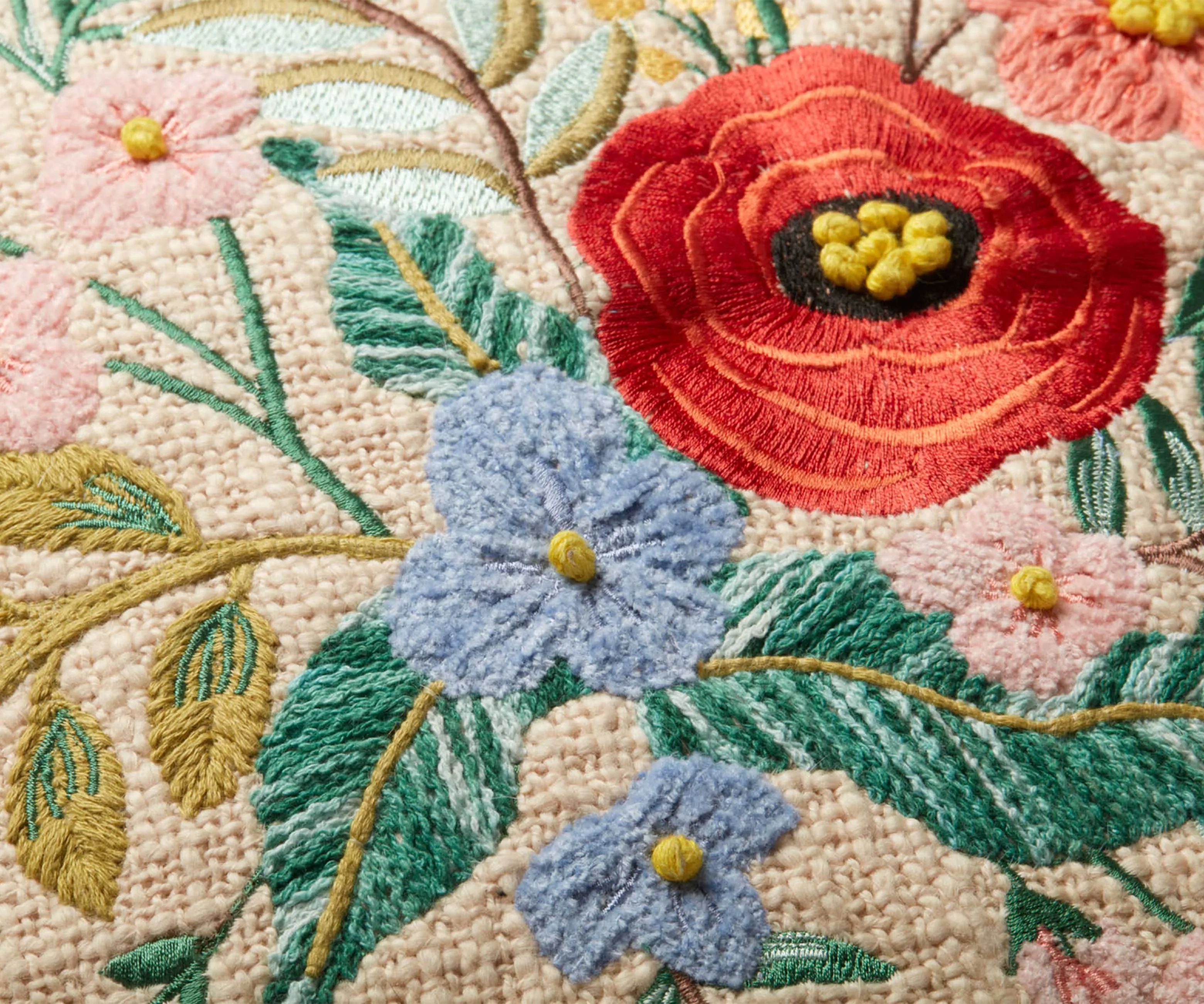 Garden Bouquet Embroidered Pillow - Sand