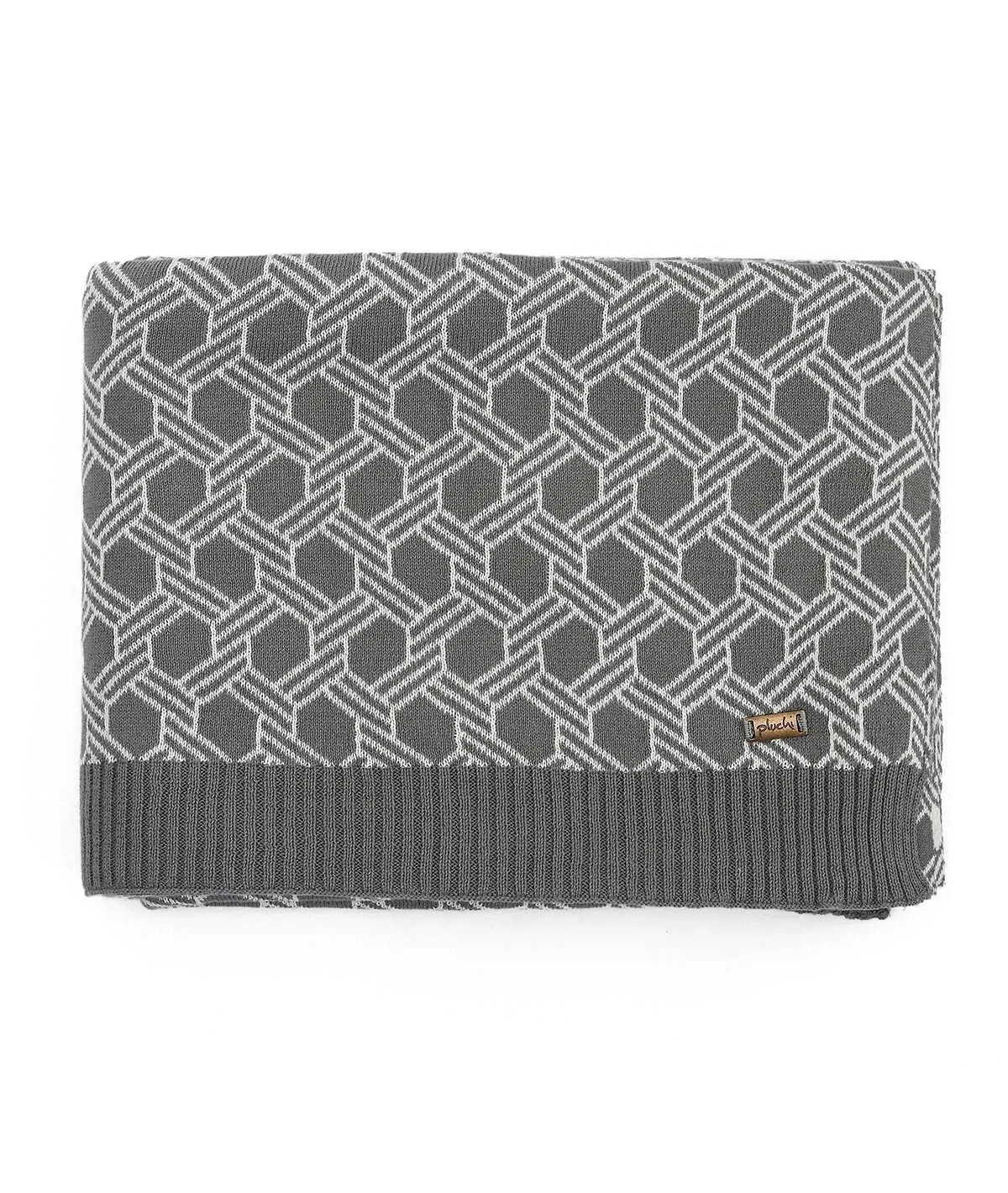Geometric Fossil & Natural Color 100% Cotton Knitted All Season AC Throw Blanket