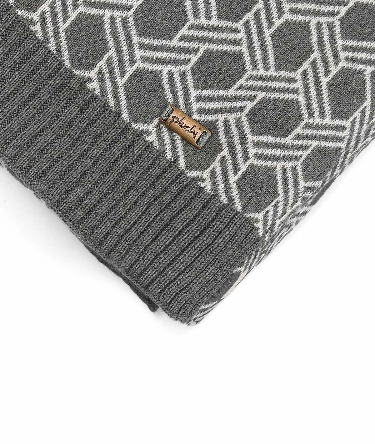 Geometric Fossil & Natural Color 100% Cotton Knitted All Season AC Throw Blanket