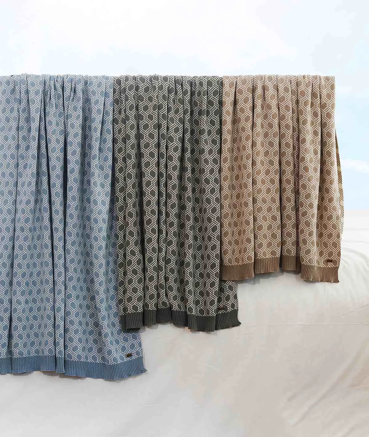 Geometric Fossil & Natural Color 100% Cotton Knitted All Season AC Throw Blanket