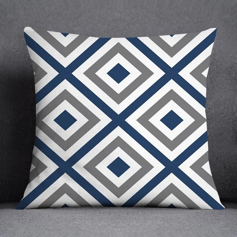 Geometric Pattern Polyester Blue Grey Cushion Cover