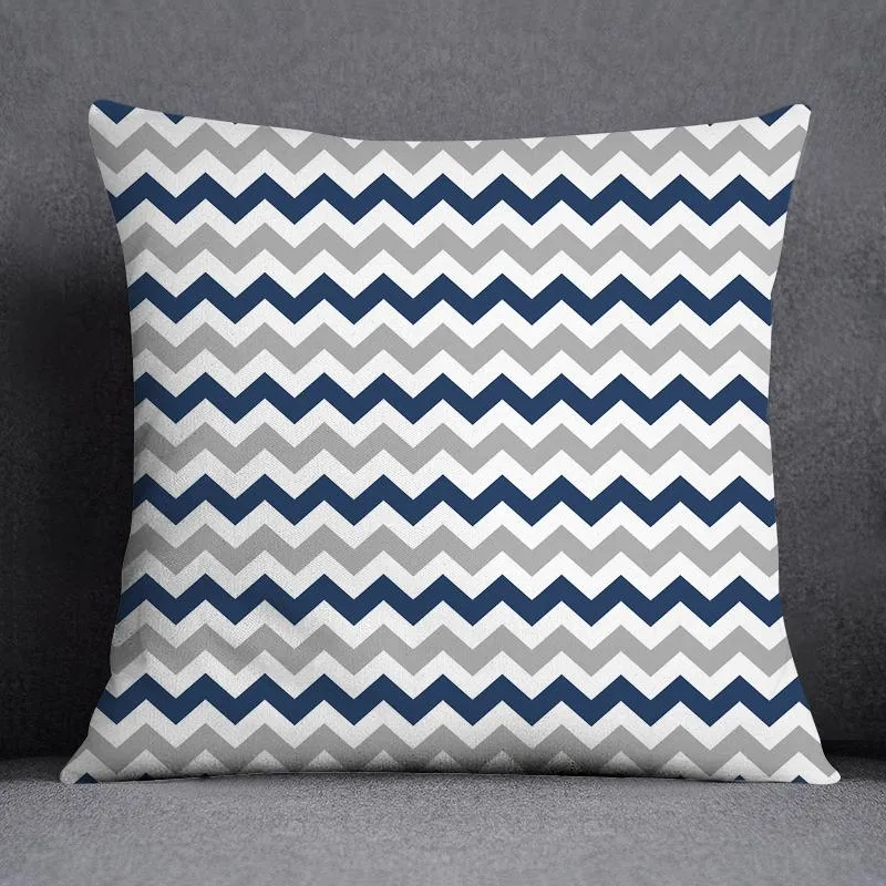 Geometric Pattern Polyester Blue Grey Cushion Cover