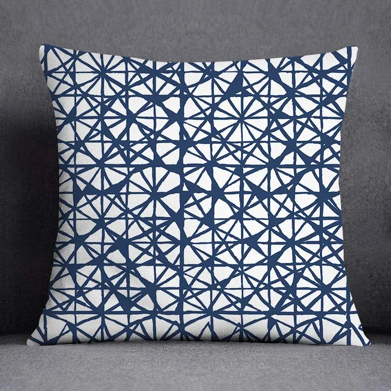 Geometric Pattern Polyester Blue Grey Cushion Cover