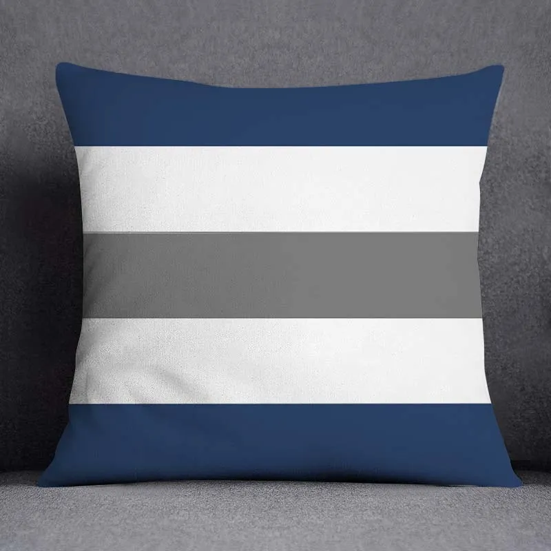 Geometric Pattern Polyester Blue Grey Cushion Cover
