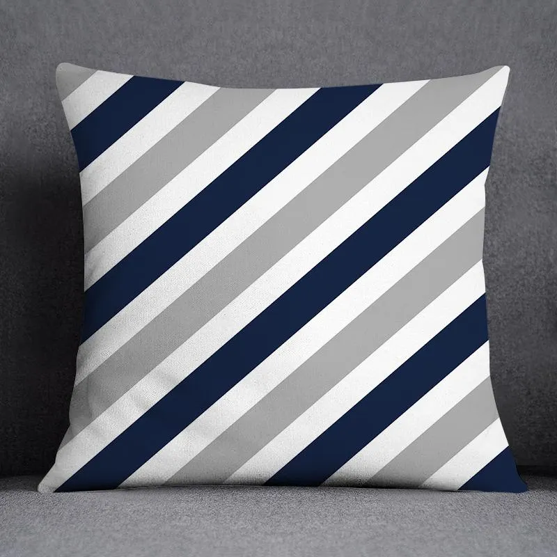 Geometric Pattern Polyester Blue Grey Cushion Cover