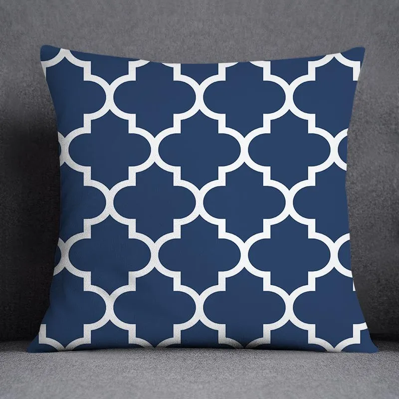 Geometric Pattern Polyester Blue Grey Cushion Cover