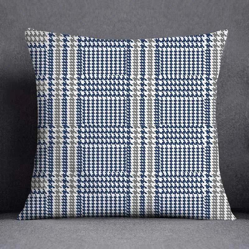 Geometric Pattern Polyester Blue Grey Cushion Cover