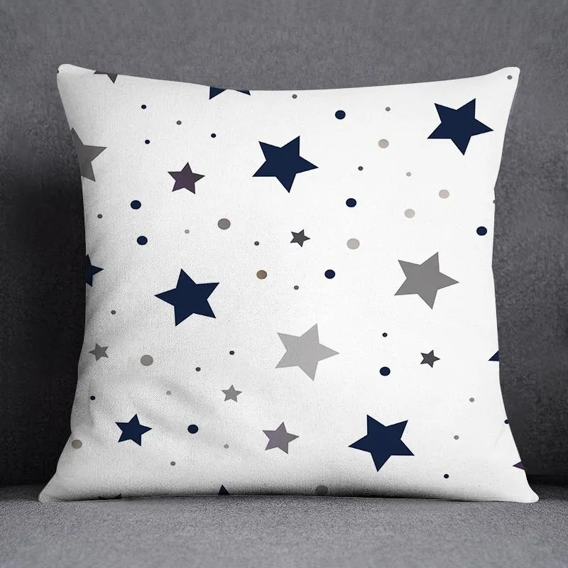 Geometric Pattern Polyester Blue Grey Cushion Cover