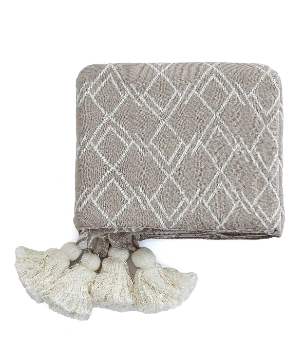 Gianna Stone and Natural Cotton Knitted Throw /Blanket / Dohar For Round The Year Use